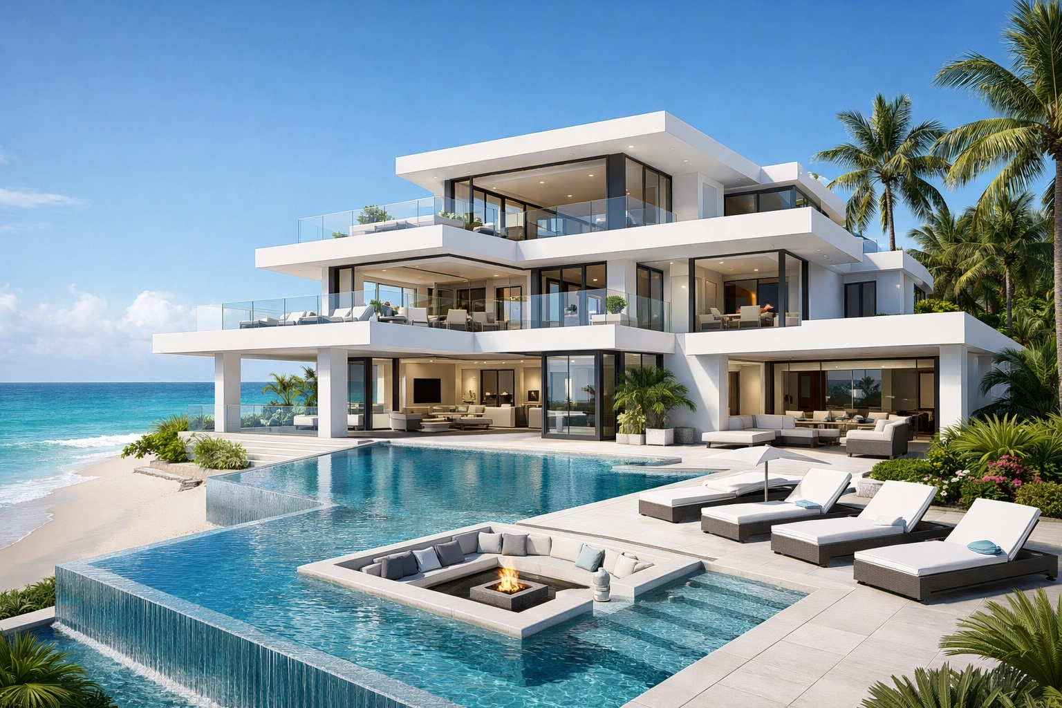 Luxury beachfront estate with infinity pool