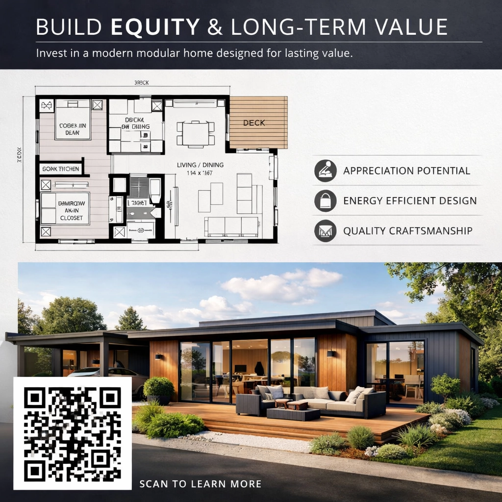 Build equity and long-term value flyer for a modern modular home